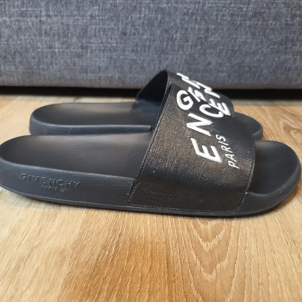 Givenchy Refracted Logo Embroidered Slides Black EU 43 US 10 BH300YH0QB-004